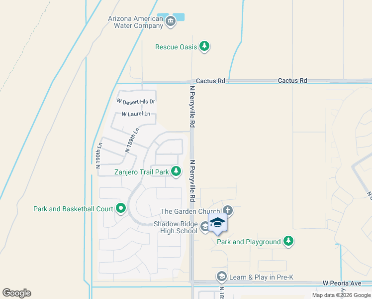 map of restaurants, bars, coffee shops, grocery stores, and more near 11581 North 187th Drive in Surprise