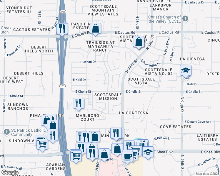 map of restaurants, bars, coffee shops, grocery stores, and more near 11260 North 92nd Street in Scottsdale