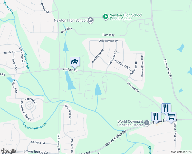 map of restaurants, bars, coffee shops, grocery stores, and more near 230 North Greenfield Circle in Covington