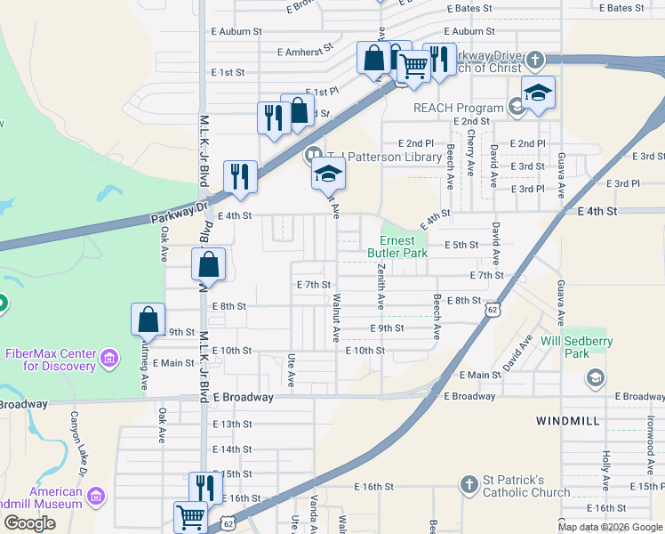 map of restaurants, bars, coffee shops, grocery stores, and more near 2203 East 6th Street in Lubbock