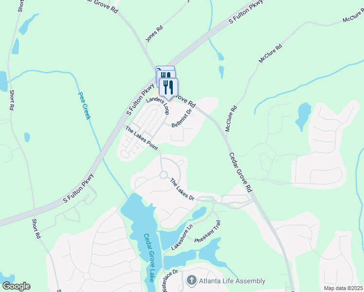 map of restaurants, bars, coffee shops, grocery stores, and more near 6110 Allpoint Way in Fairburn