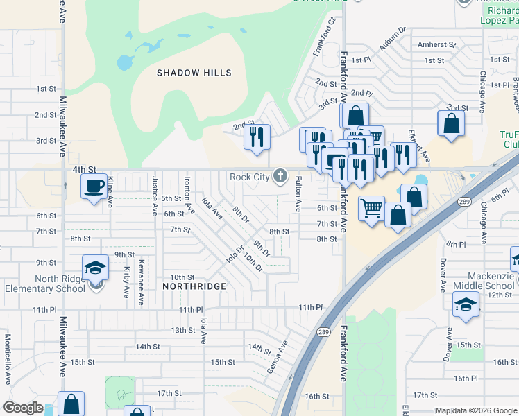 map of restaurants, bars, coffee shops, grocery stores, and more near 604 Iola Drive in Lubbock