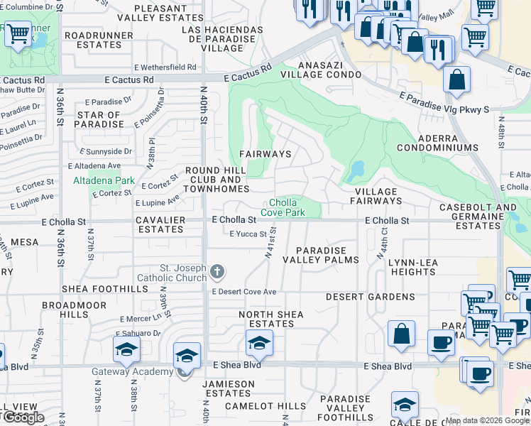 map of restaurants, bars, coffee shops, grocery stores, and more near 11433 North 40th Court in Phoenix