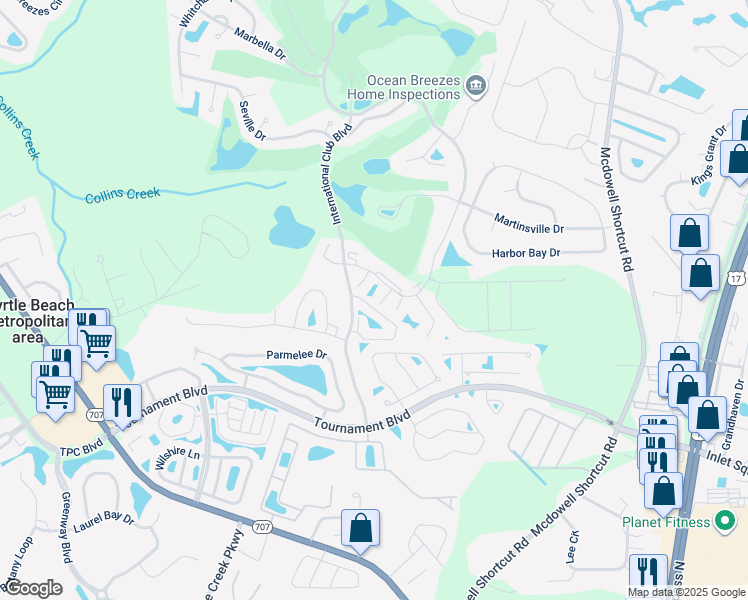 map of restaurants, bars, coffee shops, grocery stores, and more near 600 Sailbrooke Court in Murrells Inlet