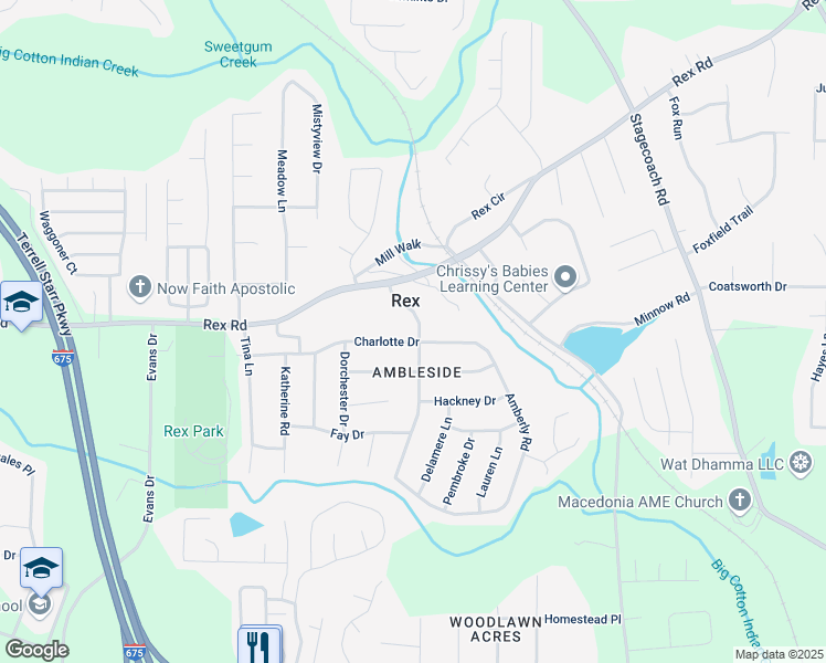 map of restaurants, bars, coffee shops, grocery stores, and more near 3732 Charlotte Drive in Rex
