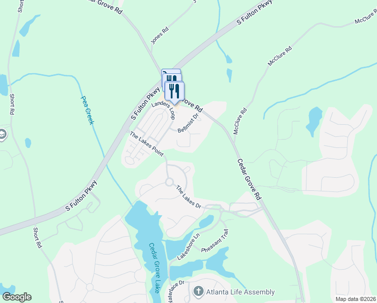 map of restaurants, bars, coffee shops, grocery stores, and more near 6127 Allpoint Way in Fairburn