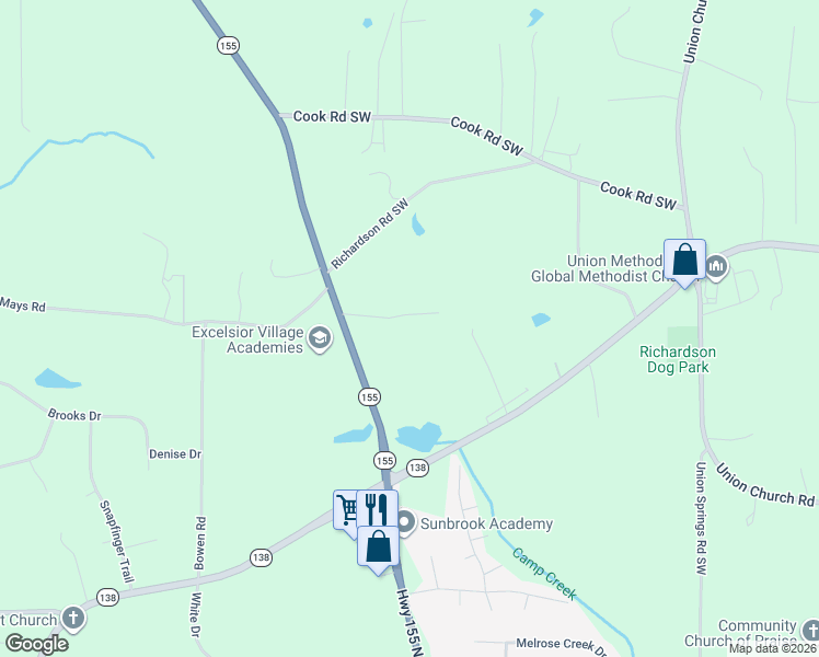 map of restaurants, bars, coffee shops, grocery stores, and more near 3740 Georgia 155 North in Stockbridge