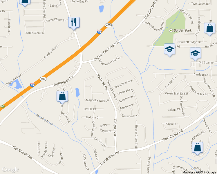 map of restaurants, bars, coffee shops, grocery stores, and more near 6136 Riveroak Terrace in College Park