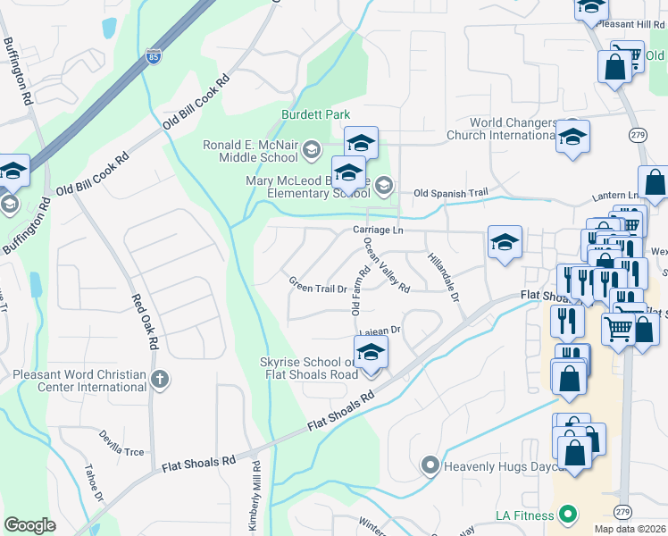 map of restaurants, bars, coffee shops, grocery stores, and more near 2847 Spruce Point Road in College Park