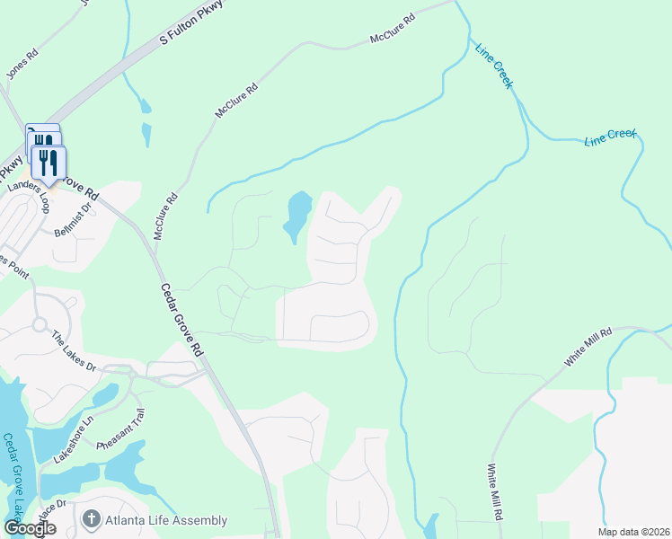 map of restaurants, bars, coffee shops, grocery stores, and more near 415 Fairmont Way in Fairburn