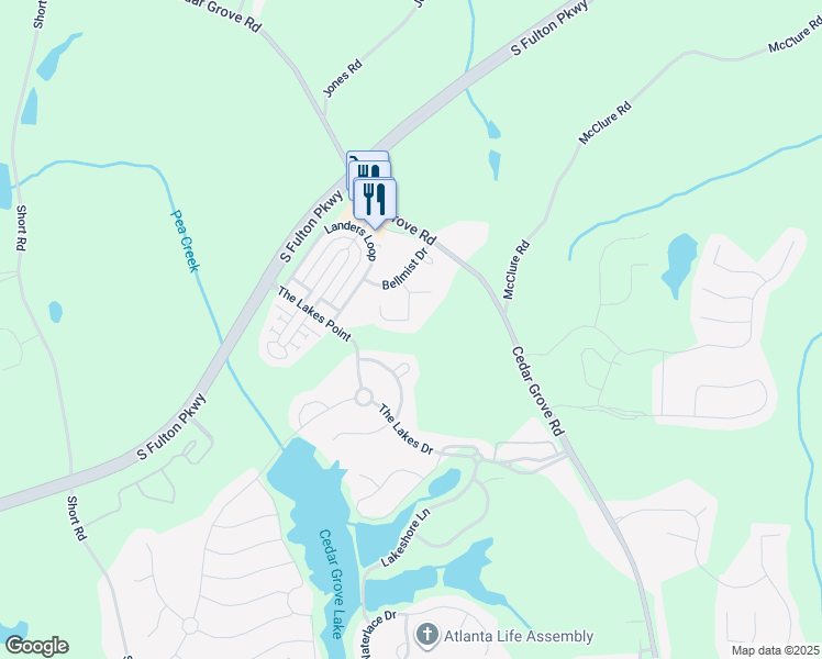 map of restaurants, bars, coffee shops, grocery stores, and more near 6106 Allpoint Way in Fairburn