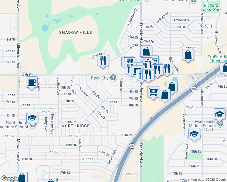 map of restaurants, bars, coffee shops, grocery stores, and more near 5852 6th St in Lubbock
