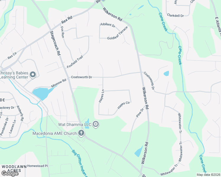 map of restaurants, bars, coffee shops, grocery stores, and more near 105 Hayes Circle in Rex