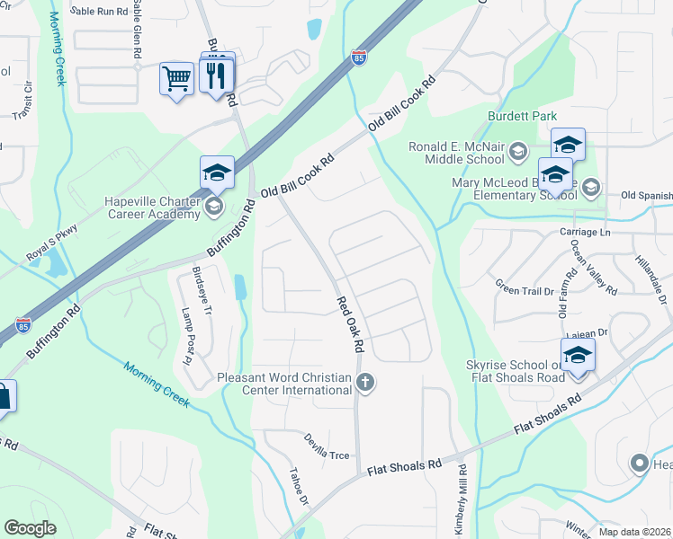 map of restaurants, bars, coffee shops, grocery stores, and more near 6136 Riveroak Terrace in College Park