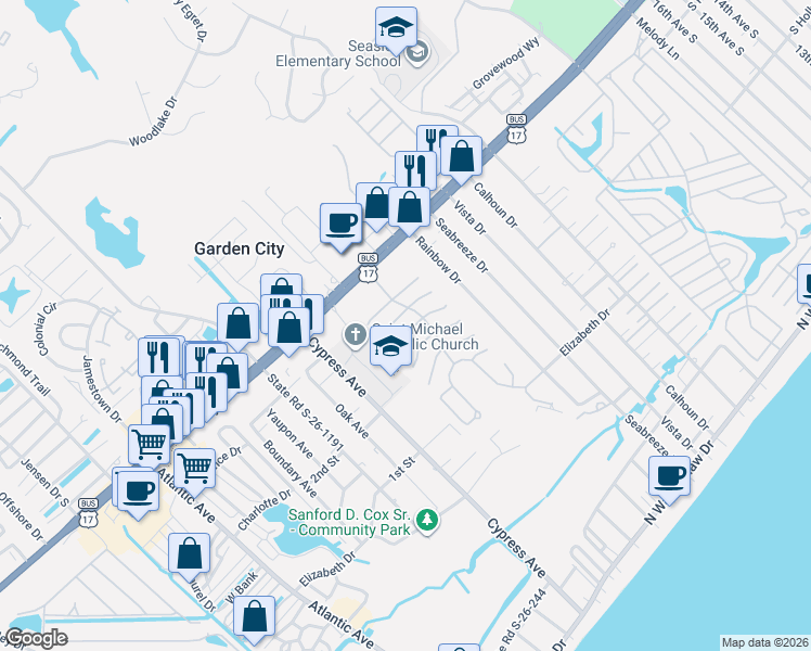 map of restaurants, bars, coffee shops, grocery stores, and more near 842 Marlin Court in Murrells Inlet