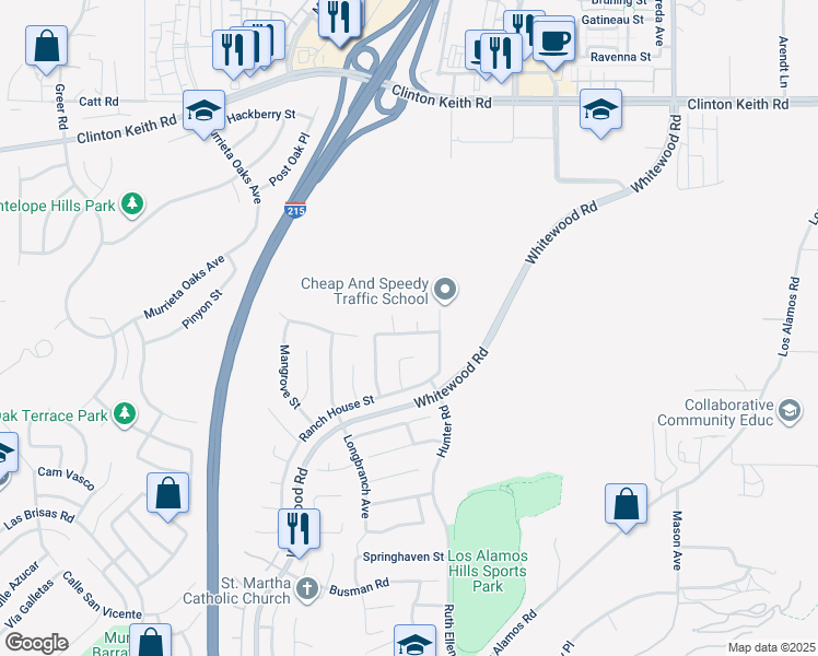 map of restaurants, bars, coffee shops, grocery stores, and more near 36605 Walden Avenue in Murrieta