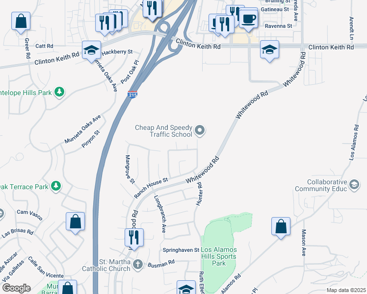 map of restaurants, bars, coffee shops, grocery stores, and more near 36605 Walden Avenue in Murrieta