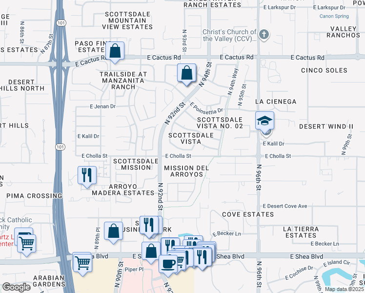 map of restaurants, bars, coffee shops, grocery stores, and more near 9295 East Kalil Drive in Scottsdale