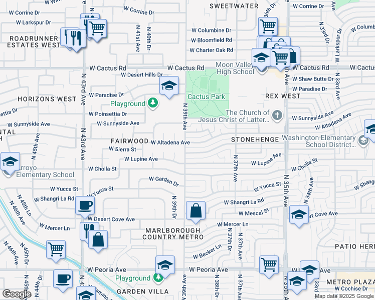 map of restaurants, bars, coffee shops, grocery stores, and more near 3901 West Altadena Avenue in Phoenix