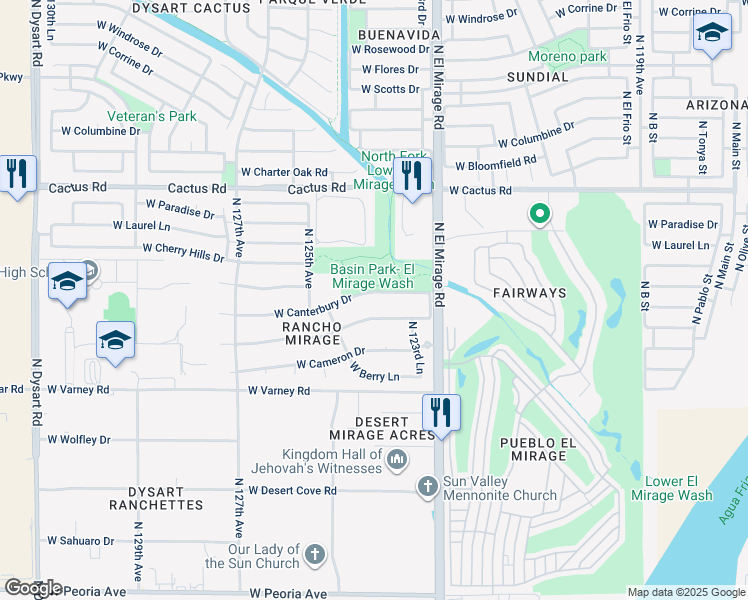map of restaurants, bars, coffee shops, grocery stores, and more near 12409 West Canterbury Drive in El Mirage