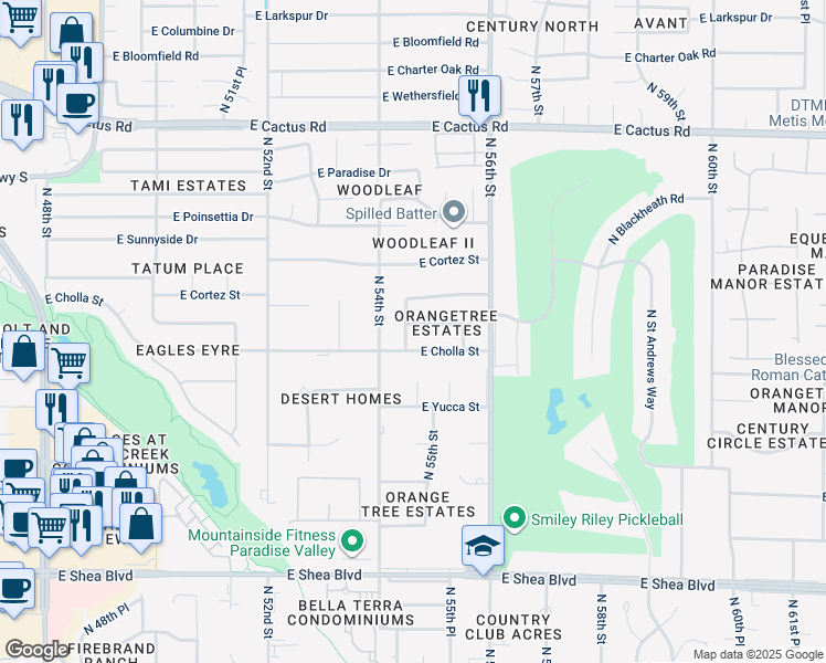 map of restaurants, bars, coffee shops, grocery stores, and more near 5438 East Lupine Avenue in Scottsdale