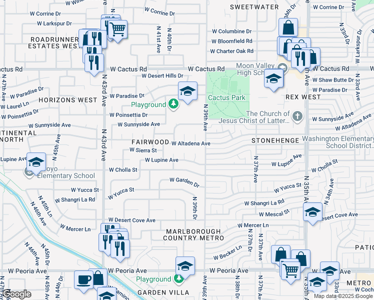 map of restaurants, bars, coffee shops, grocery stores, and more near 3937 West Altadena Avenue in Phoenix