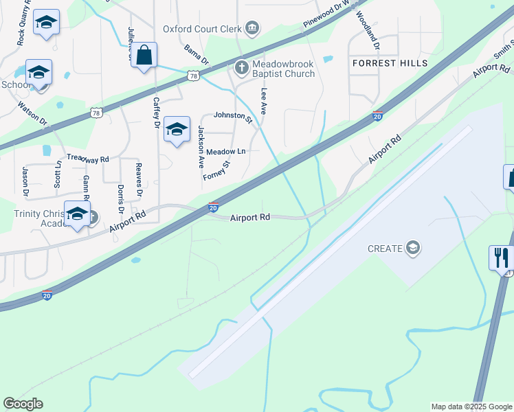 map of restaurants, bars, coffee shops, grocery stores, and more near 81 Piedmont Avenue in Oxford