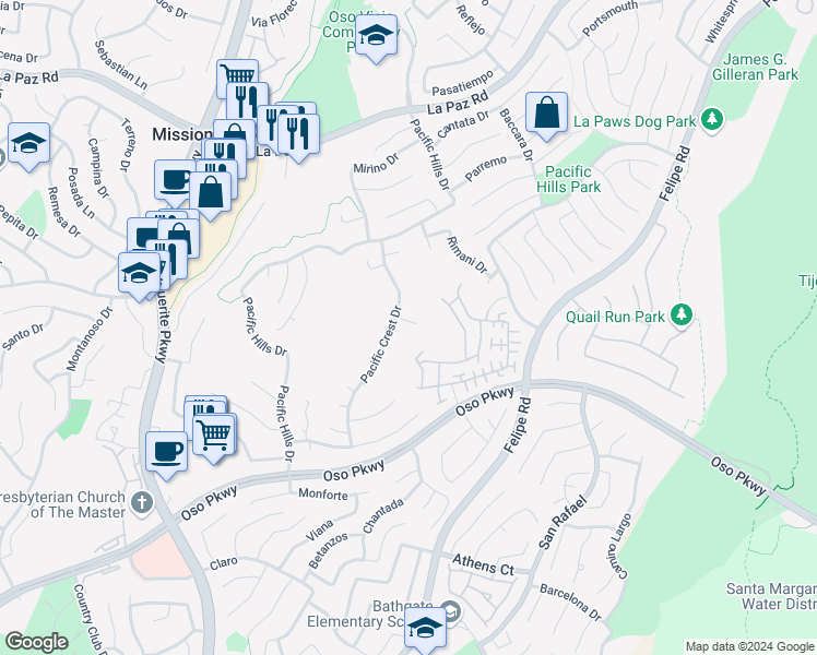 map of restaurants, bars, coffee shops, grocery stores, and more near 27482 Tiara Drive in Mission Viejo