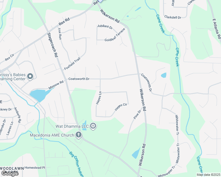 map of restaurants, bars, coffee shops, grocery stores, and more near 107 Hayes Circle in Rex