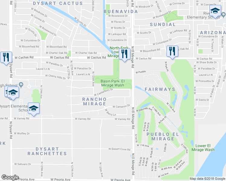 map of restaurants, bars, coffee shops, grocery stores, and more near 12409 West Canterbury Drive in El Mirage