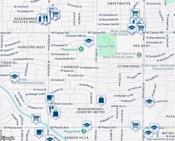 map of restaurants, bars, coffee shops, grocery stores, and more near 3937 West Altadena Avenue in Phoenix