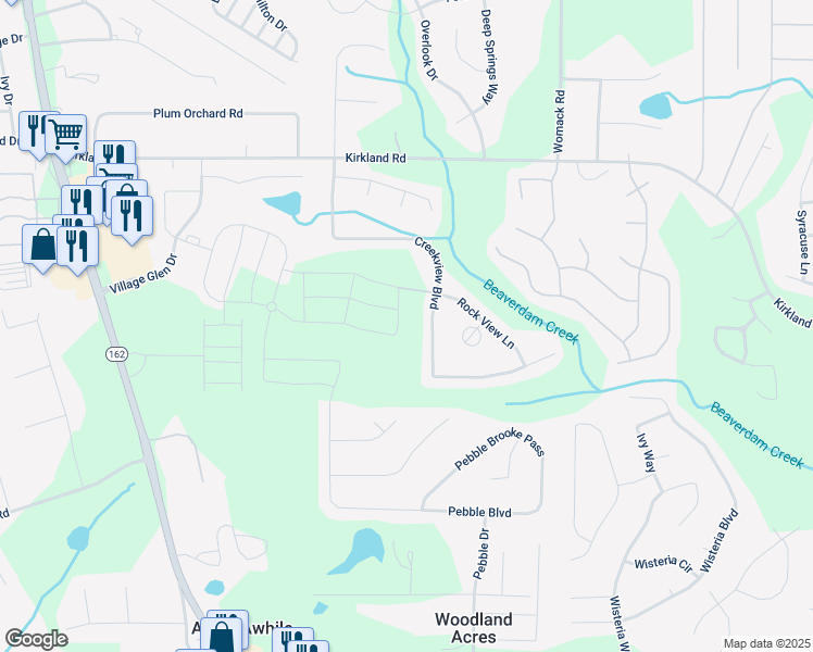 map of restaurants, bars, coffee shops, grocery stores, and more near 340 Creekview Boulevard in Covington