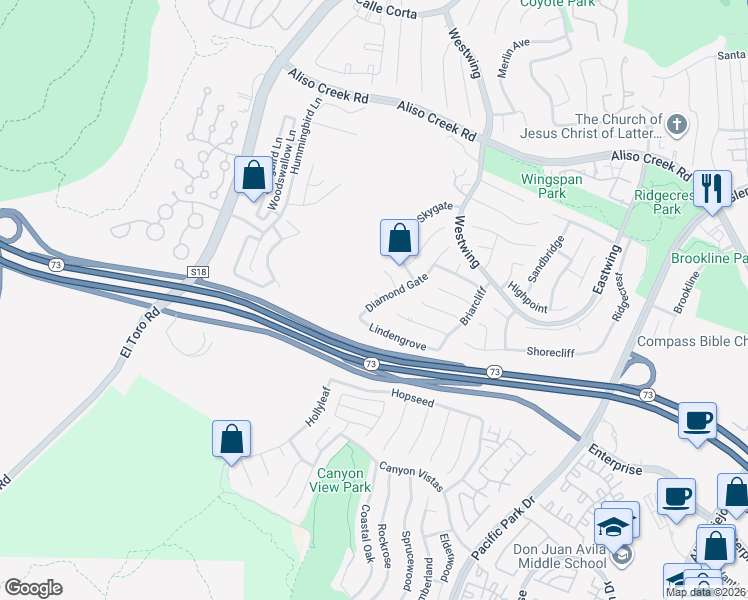 map of restaurants, bars, coffee shops, grocery stores, and more near 6 Goldenfield in Aliso Viejo