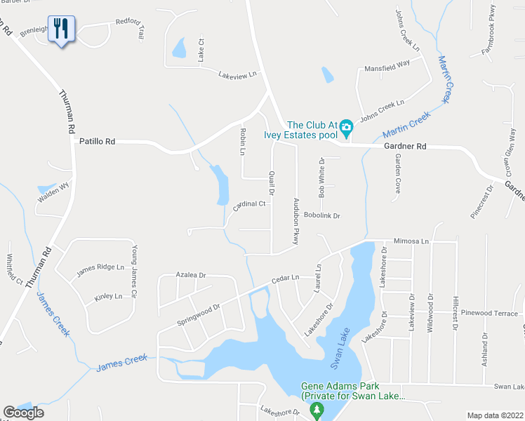 map of restaurants, bars, coffee shops, grocery stores, and more near 13 Cardinal Court in Stockbridge
