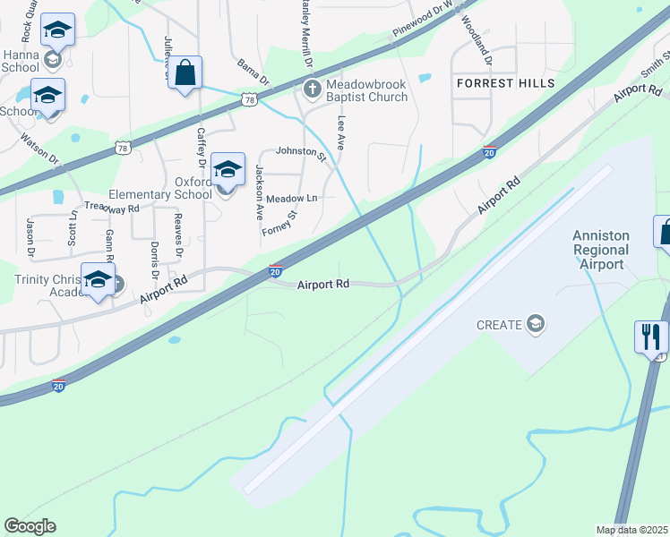 map of restaurants, bars, coffee shops, grocery stores, and more near 33 Piedmont Avenue in Oxford