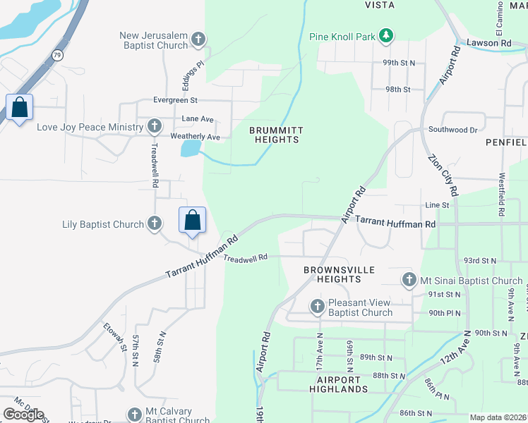 map of restaurants, bars, coffee shops, grocery stores, and more near 1856 Tarrant Huffman Road in Birmingham