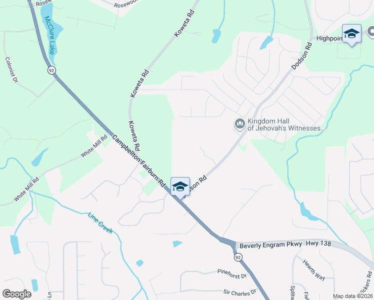map of restaurants, bars, coffee shops, grocery stores, and more near 6115 Dodson Road in Fairburn