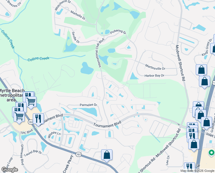 map of restaurants, bars, coffee shops, grocery stores, and more near 600 Sailbrooke Court in Murrells Inlet
