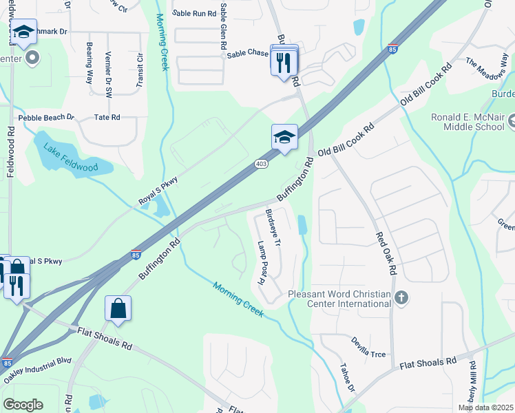 map of restaurants, bars, coffee shops, grocery stores, and more near 5960 Buffington Road in Atlanta