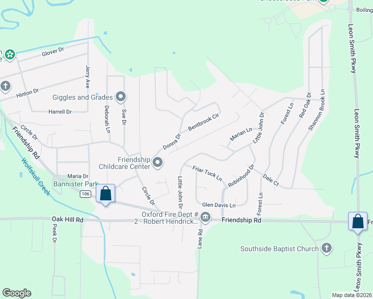 map of restaurants, bars, coffee shops, grocery stores, and more near 114 Hidden Oaks Drive in Oxford
