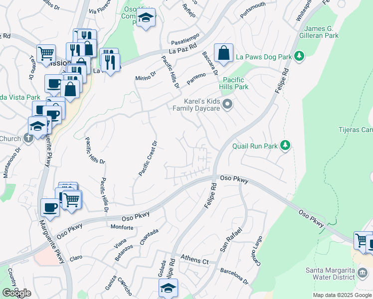 map of restaurants, bars, coffee shops, grocery stores, and more near 32 Le Mans in Mission Viejo