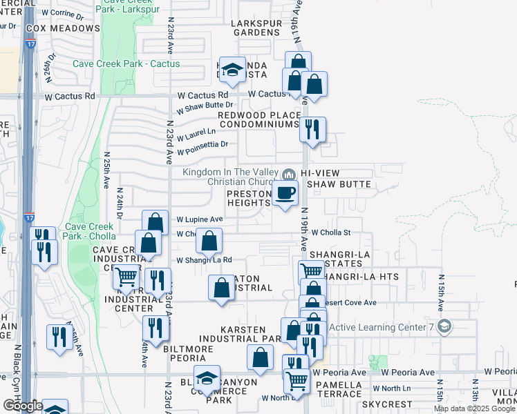 map of restaurants, bars, coffee shops, grocery stores, and more near 11520 North 20th Avenue in Phoenix