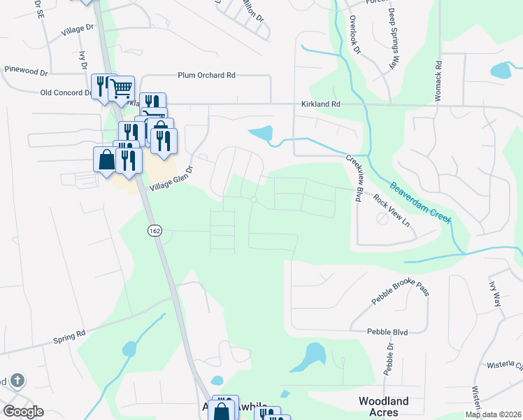 map of restaurants, bars, coffee shops, grocery stores, and more near 3802 Salem Road in Covington