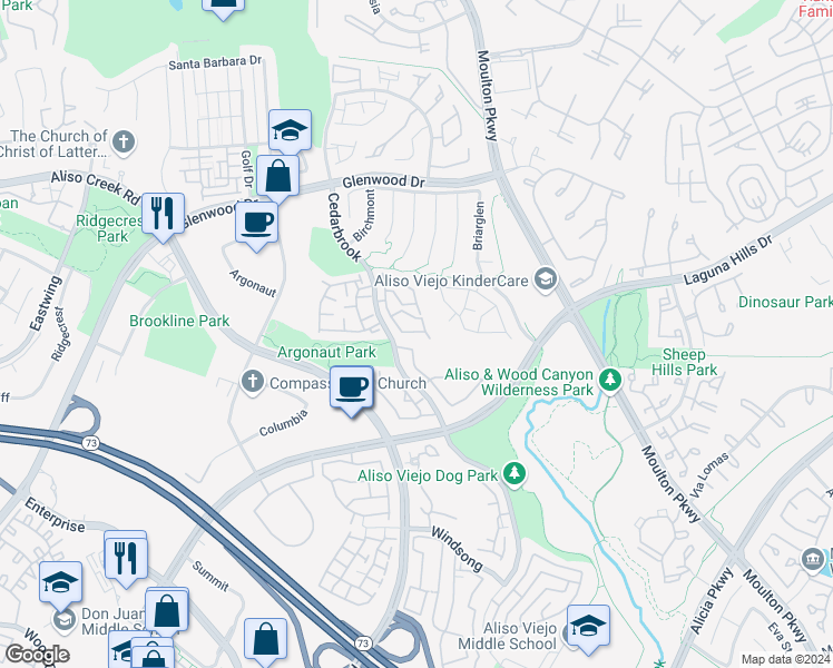 map of restaurants, bars, coffee shops, grocery stores, and more near 47 Sandalwood in Laguna Hills