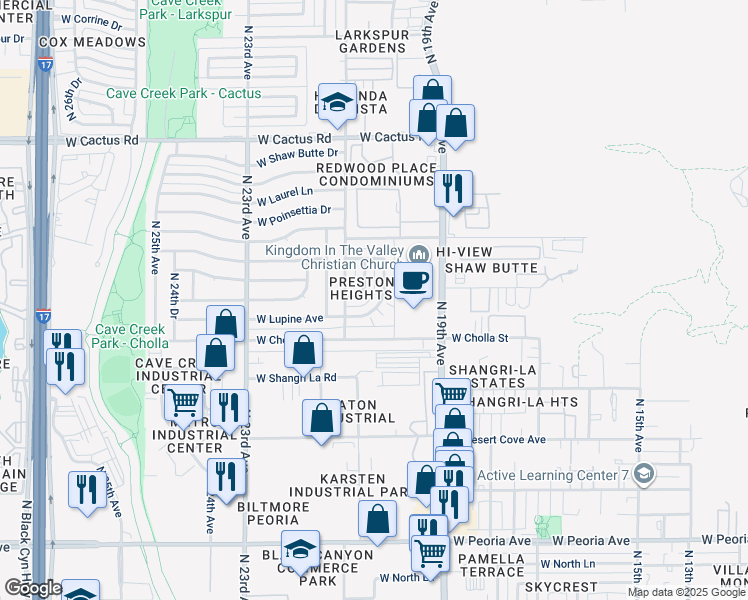 map of restaurants, bars, coffee shops, grocery stores, and more near 11520 North 20th Avenue in Phoenix