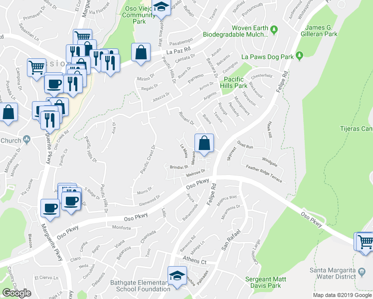map of restaurants, bars, coffee shops, grocery stores, and more near 17 Chaumont in Mission Viejo