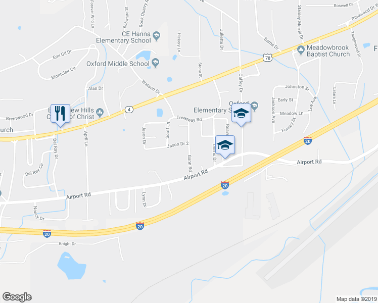 map of restaurants, bars, coffee shops, grocery stores, and more near 129 Gann Road in Oxford