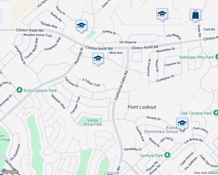 map of restaurants, bars, coffee shops, grocery stores, and more near 24132 Falconer Drive in Murrieta