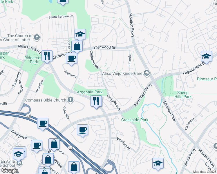 map of restaurants, bars, coffee shops, grocery stores, and more near 47 Sandalwood in Laguna Hills