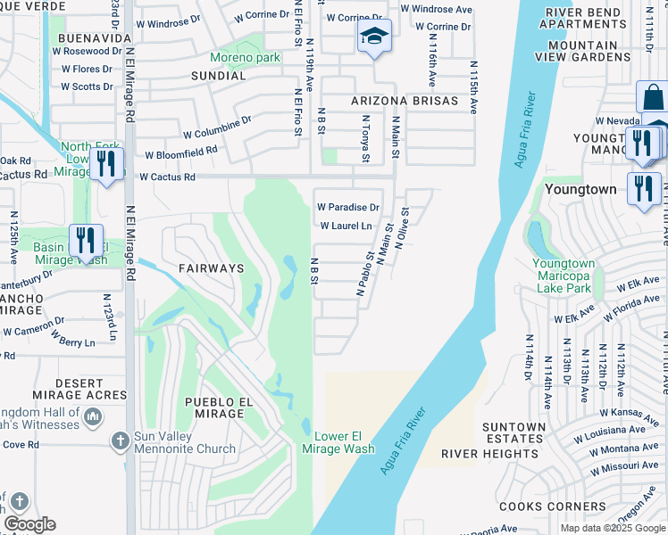 map of restaurants, bars, coffee shops, grocery stores, and more near 11829 West Sunnyside Drive in El Mirage